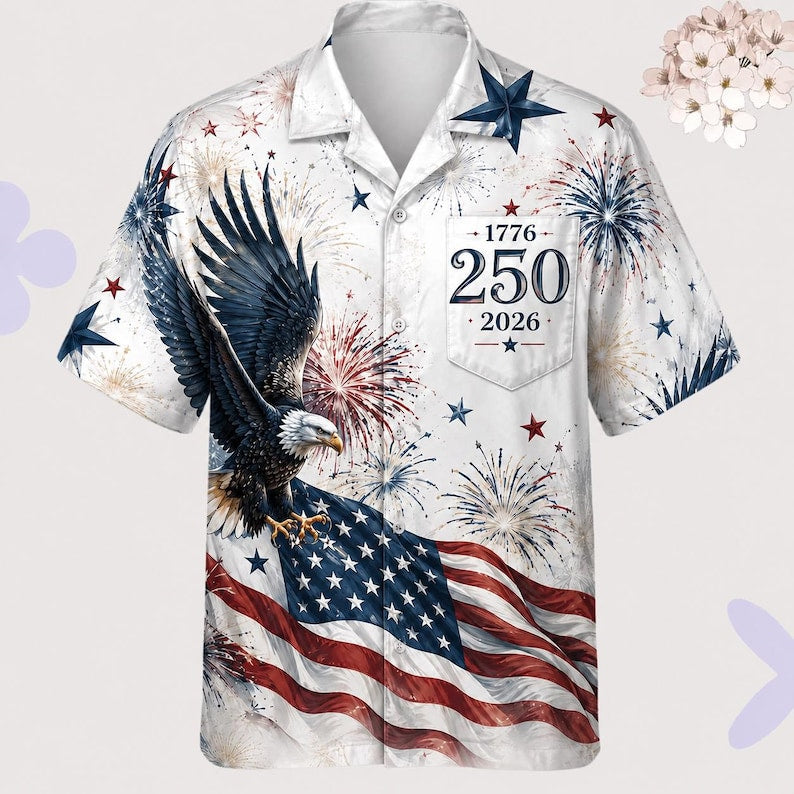 American Independence 250th Anniversary 1776 2026 Hawaiian Shirt For Island Getaway, Weekend Escape, And Vacation Style