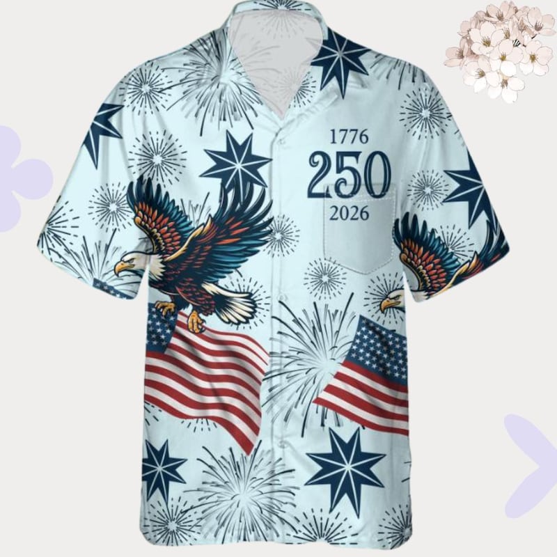 American Independence 250th Anniversary Eagle Flag Hawaiian Shirt For Beachside Event, Beach Travel, And Relaxed Resort Style