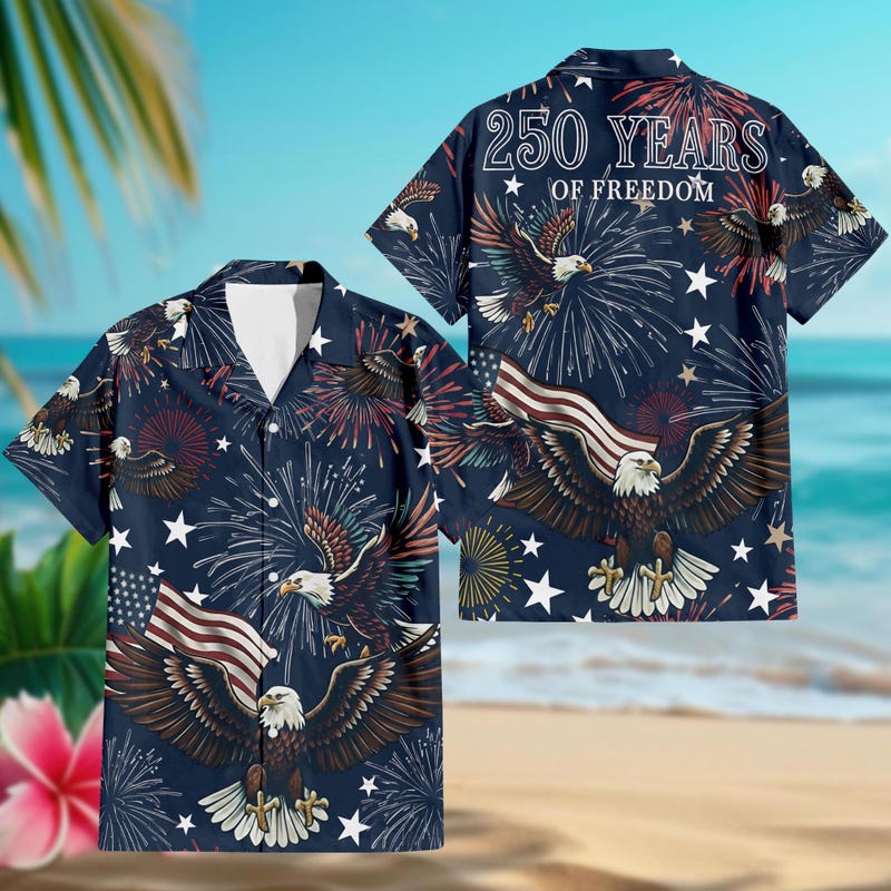 American Independence 250th Anniversary Eagle Independence Hawaiian Shirt For Warm Weather Outing And Resort Wear
