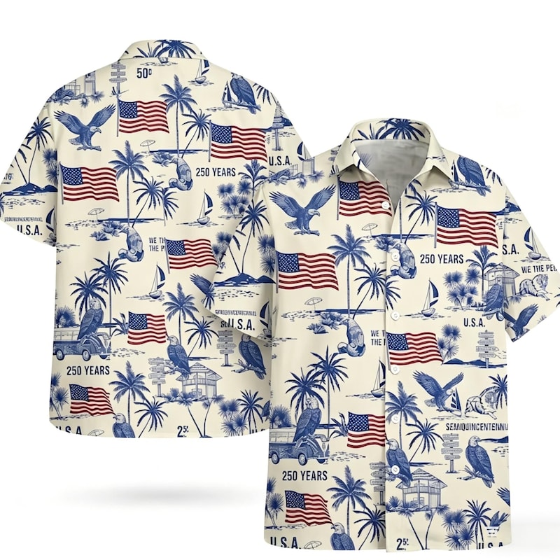 American Independence 250th Anniversary Eagle Beach Hawaiian Shirt For Family Vacation And Outdoor Comfort