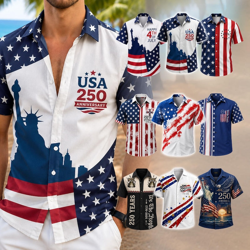 American Independence 250th Anniversary Flag Hawaiian Shirt For Seasonal Celebration, Island Getaway, And Thoughtful Gifting