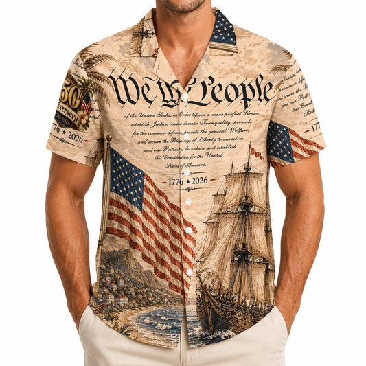 American Independence 250th Anniversary Constitution Heritage Hawaiian Shirt For Poolside Gathering And Daily Summer Wear