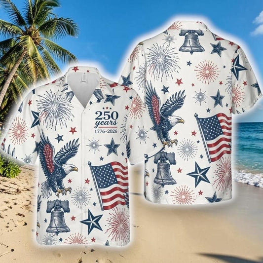 American Independence 250th Anniversary Patchwork Freedom Hawaiian Shirt For Summer Road Trip And Seasonal Wardrobe