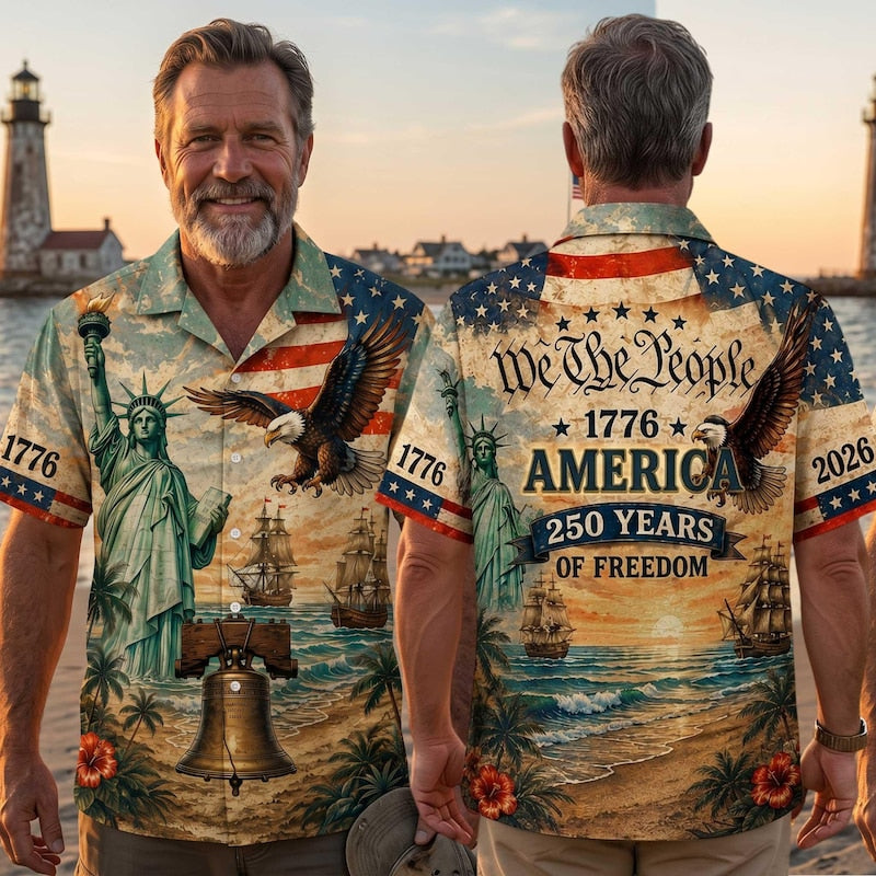 American Independence 250th Anniversary Hibiscus Flag Hawaiian Shirt For Tropical Retreat And Travel Ready Style