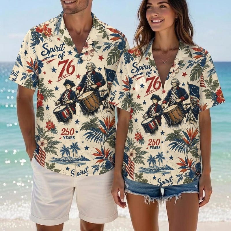 American Independence 250th Anniversary Revolutionary Heritage Hawaiian Shirt For Beach Travel And Outdoor Comfort