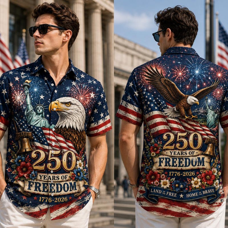 American Independence 250th Anniversary United States Freedom Hawaiian Shirt For Casual Weekend And Relaxed Summer Style