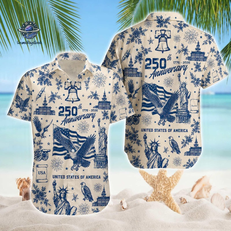 American Independence 250th Anniversary Matching Freedom Hawaiian Shirt For Outdoor Event And Island Inspired Style