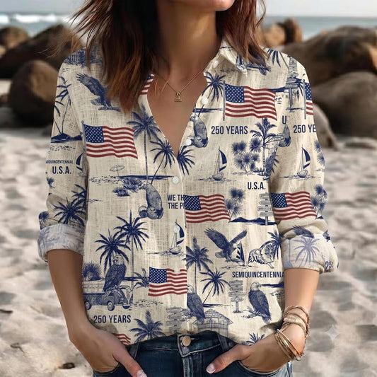 American Independence 250th Anniversary Womens Vintage Hawaiian Shirt For Resort Holiday And Casual Outdoor Style