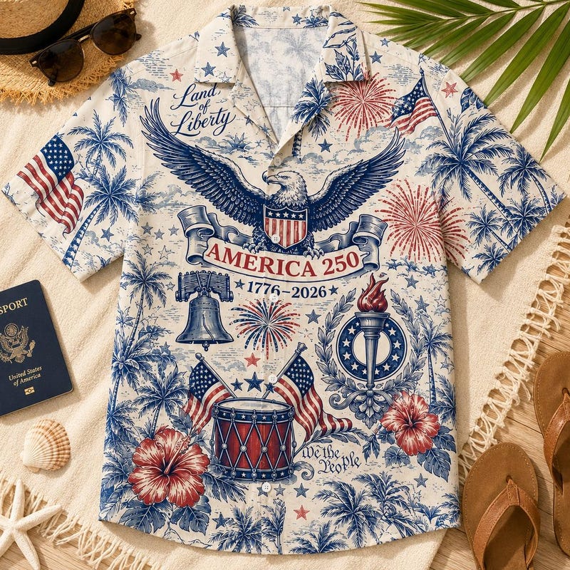 American Independence 250th Anniversary Constitution Heritage Flag Hawaiian Shirt For Seasonal Celebration And Resort Wear