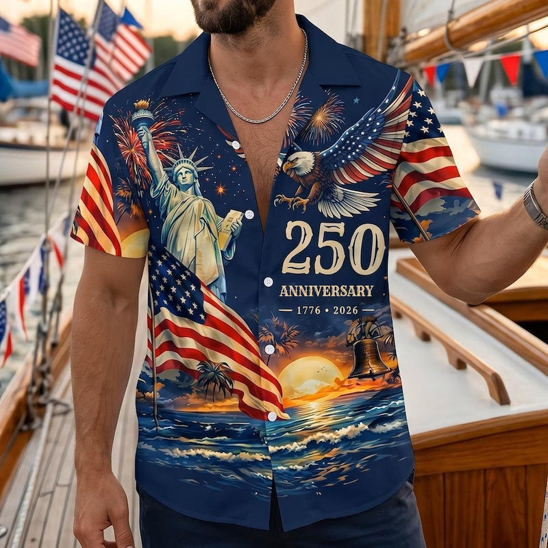 American Independence 250th Anniversary Freedom Hawaiian Shirt For Relaxed Getaway And Coastal Casual Wear