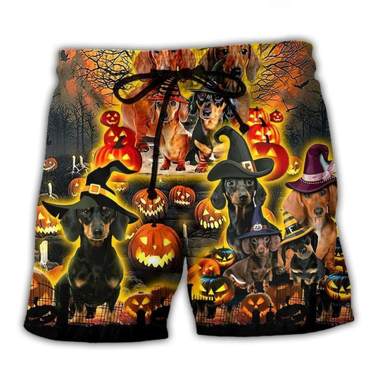 Halloween Night Funny Dachshund Dog Beach Shorts For Outdoor Adventures And Thoughtful Seasonal Gifts