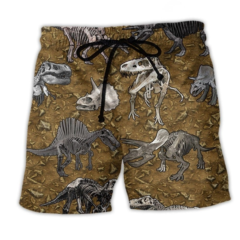 Dinosaur Bone Brown Beach Shorts Design View For Poolside Relaxation And Holiday Trips