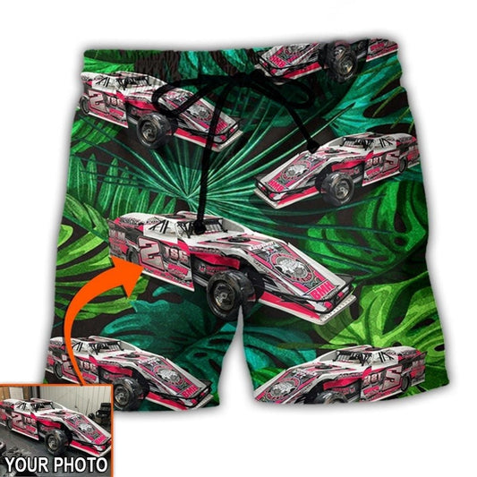 Car Dirty Track Racing Tropical Personalized Photo Beach Shorts For Sunny Holidays And Comfortable Daily Styling