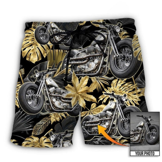 Bobber Motorcycle Tropical Style Personalized Photo Beach Shorts For Resort Travel And Thoughtful Summer Gifting