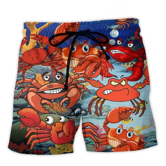 Crab Funny Ocean Ruler Beach Shorts Artwork Detail For Tropical Travel And Everyday Wear
