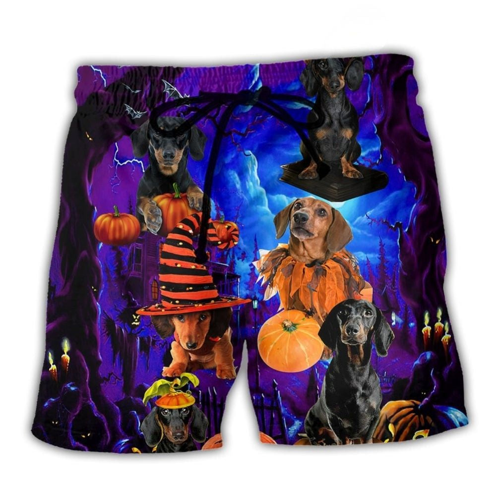 Halloween Night Dachshund Never Mind The Witch Beach Shorts For Beach Trips And Relaxed Vacation Styling