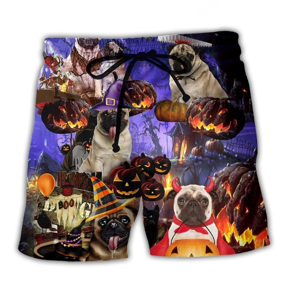 Halloween Pumpkin Pug Never Mind The Witch Beach Shorts For Coastal Adventures And Relaxed Summer Wear