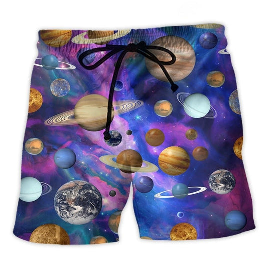 Solar System Galaxy Beach Shorts Pattern View For Resort Days And Outdoor Activities