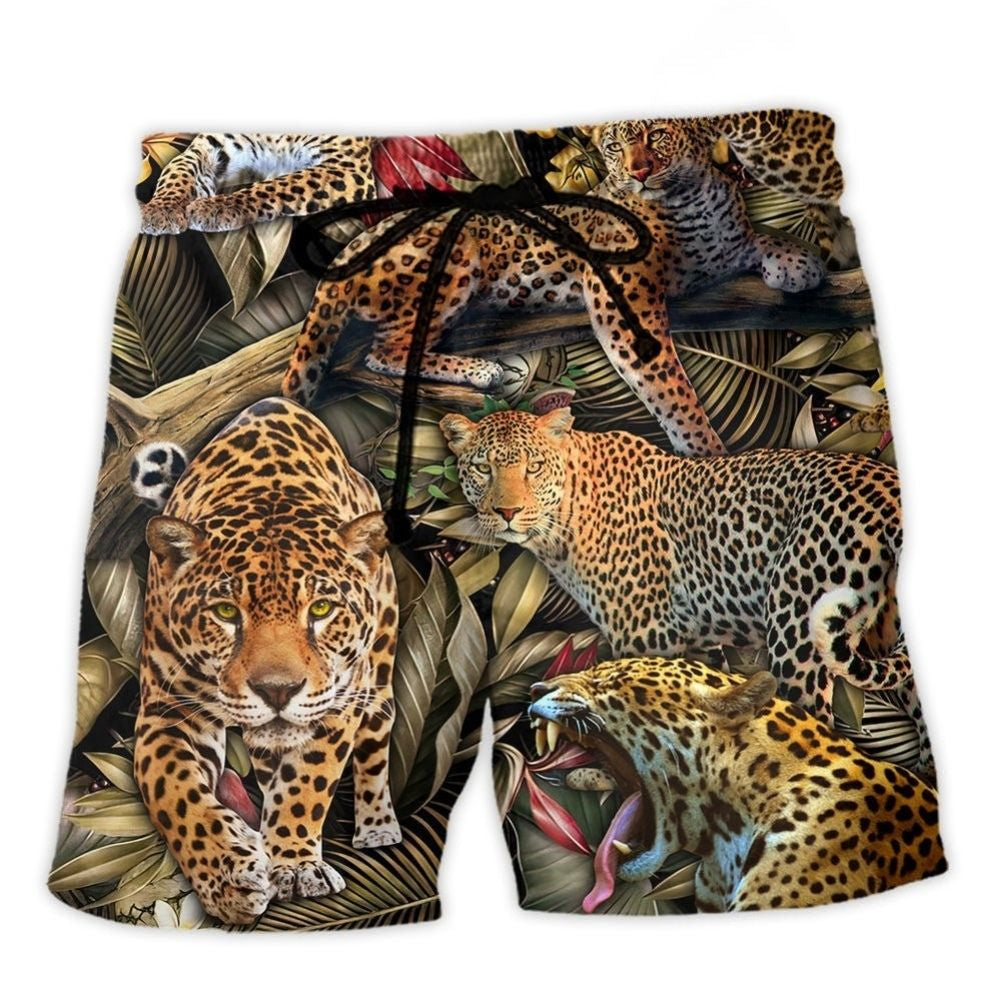 Leopard Into The Jungle Beach Shorts Design View For Poolside Relaxation And Holiday Trips