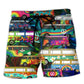 Hippie Bus Colorful Fun Beach Shorts Artwork Detail For Tropical Travel And Everyday Wear