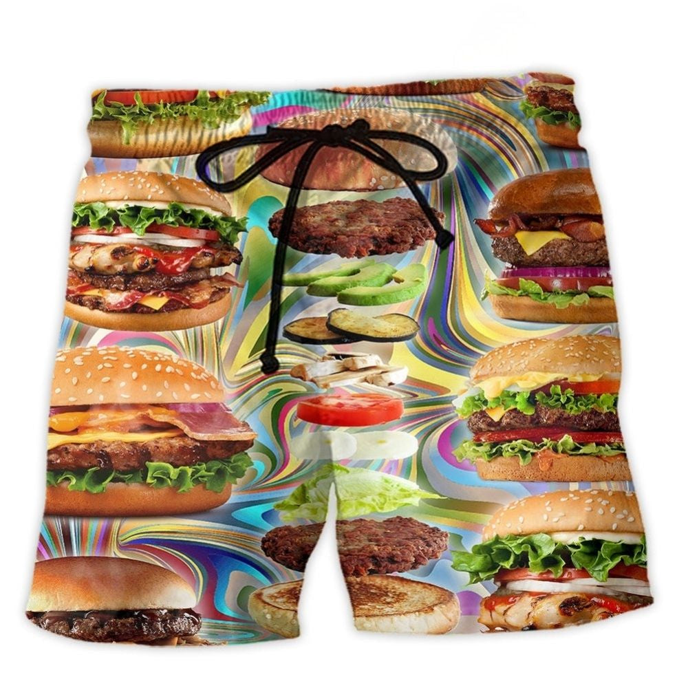 My Love Is For Hamburger Beach Shorts Print Detail For Beach Activities And Vacation Wear