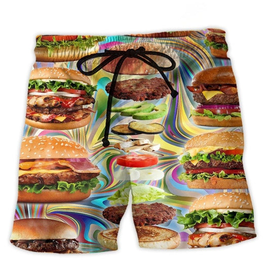 My Love Is For Hamburger Beach Shorts Print Detail For Beach Activities And Vacation Wear