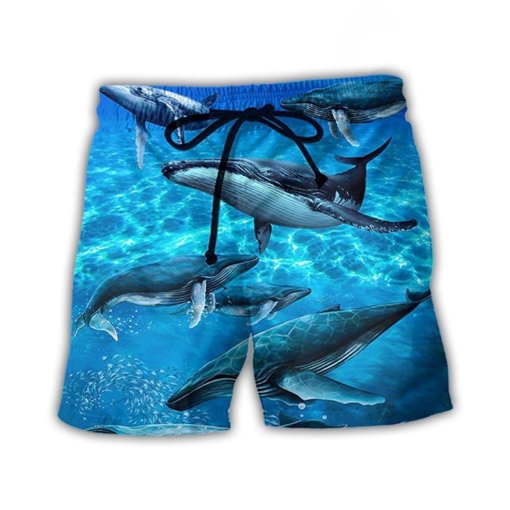 Whale In Blue Ocean Beach Shorts For Sunny Holidays And Comfortable Daily Styling