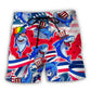 Shark Funny US Flag Independence Day Beach Shorts Pattern Detail For Sunny Outdoor Activities