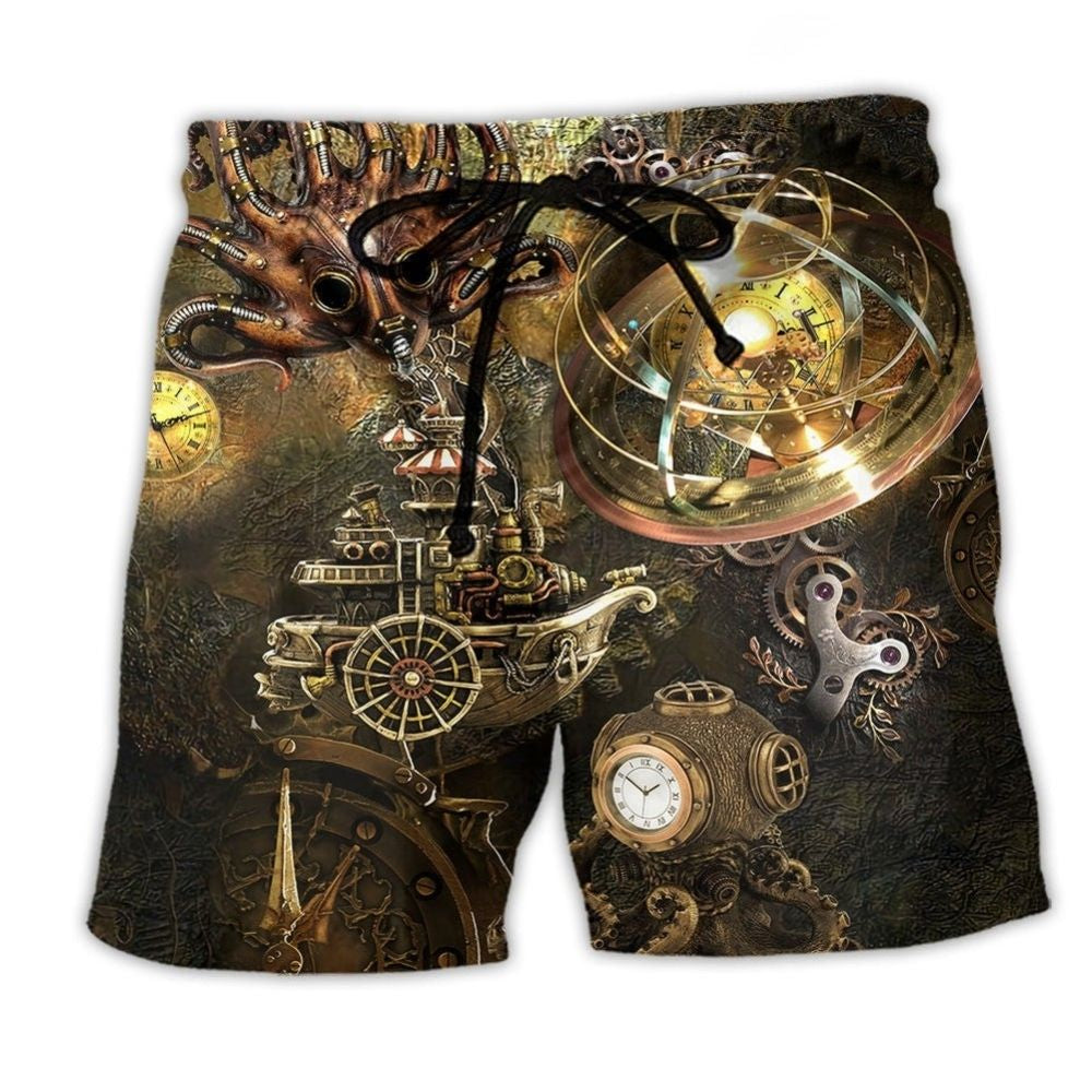 Steampunk Octopus Snow Beach Shorts Design View For Comfortable Resort And Beach Styling