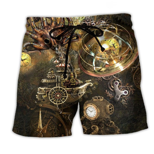 Steampunk Octopus Snow Beach Shorts Design View For Comfortable Resort And Beach Styling