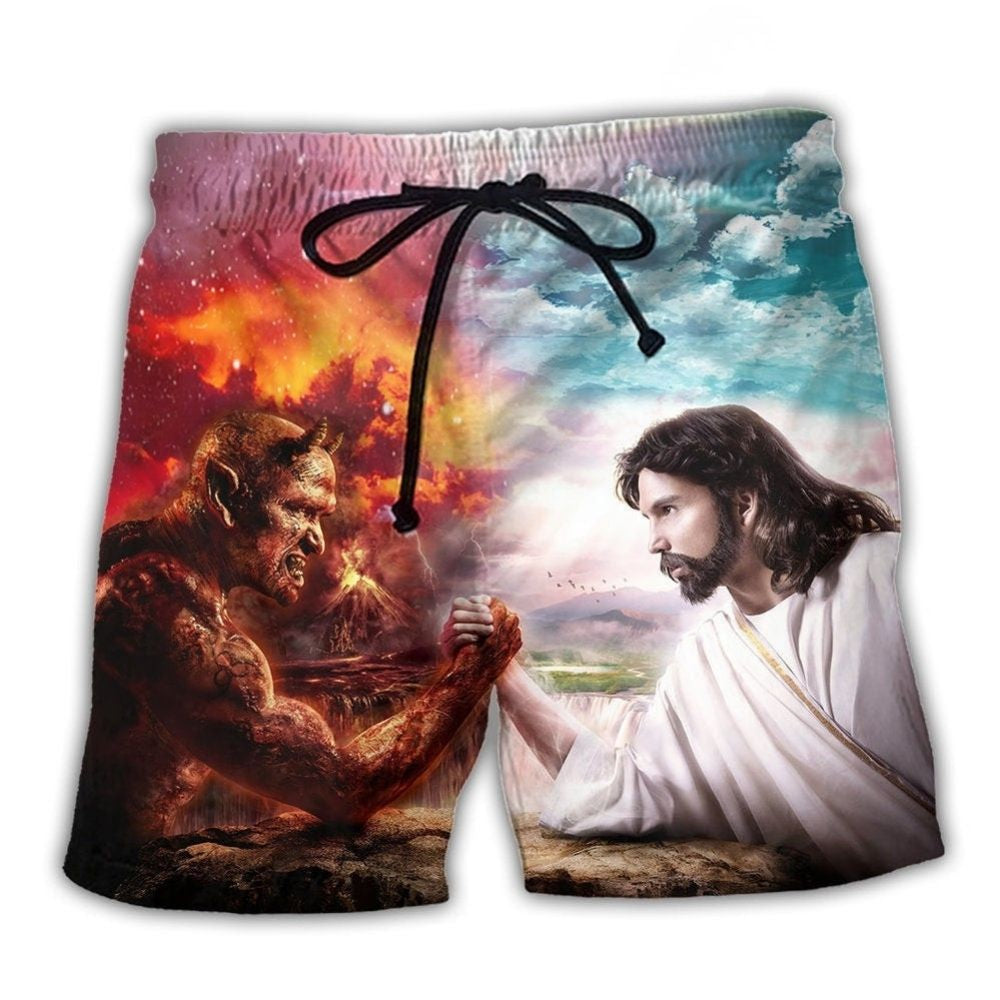 Arm Wrestling Battle Beach Shorts Design Detail For Casual Warm Weather Outfits