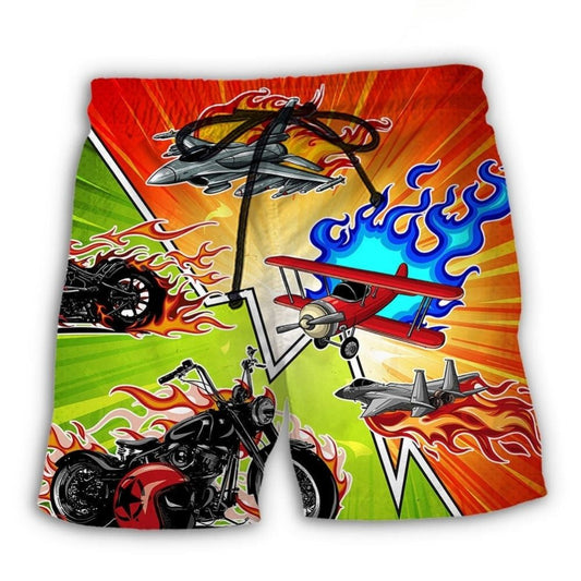 Motorcycle Airplane Lover Beach Shorts For Resort Travel And Thoughtful Summer Gifting