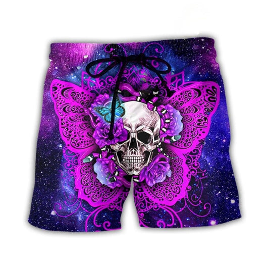 Skull Butterfly Snake Lighting Flower Beach Shorts Artwork View For Seaside Trips And Casual Style