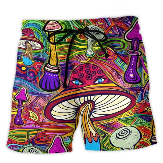 Hippie Hypnotizing Mushroom Beach Shorts Design View For Comfortable Resort And Beach Styling