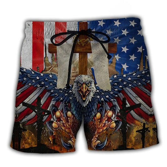 Eagle USA Patriotic Unity Beach Shorts Design View For Poolside Relaxation And Holiday Trips