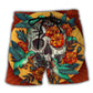 Skull Floral Hummingbird Beach Shorts For Summer Vacation And Coastal Travel