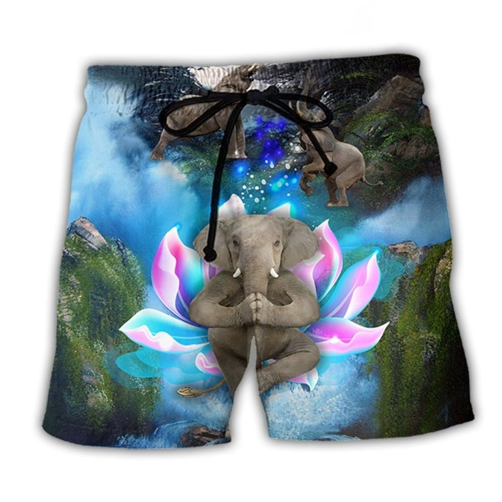 Elephant Yoga Waterfall Pose Beach Shorts For Beach Trips And Relaxed Vacation Styling