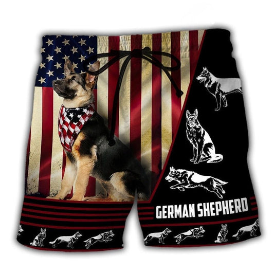 German Shepherd USA Flag Beach Shorts Print Detail For Beach Activities And Vacation Wear