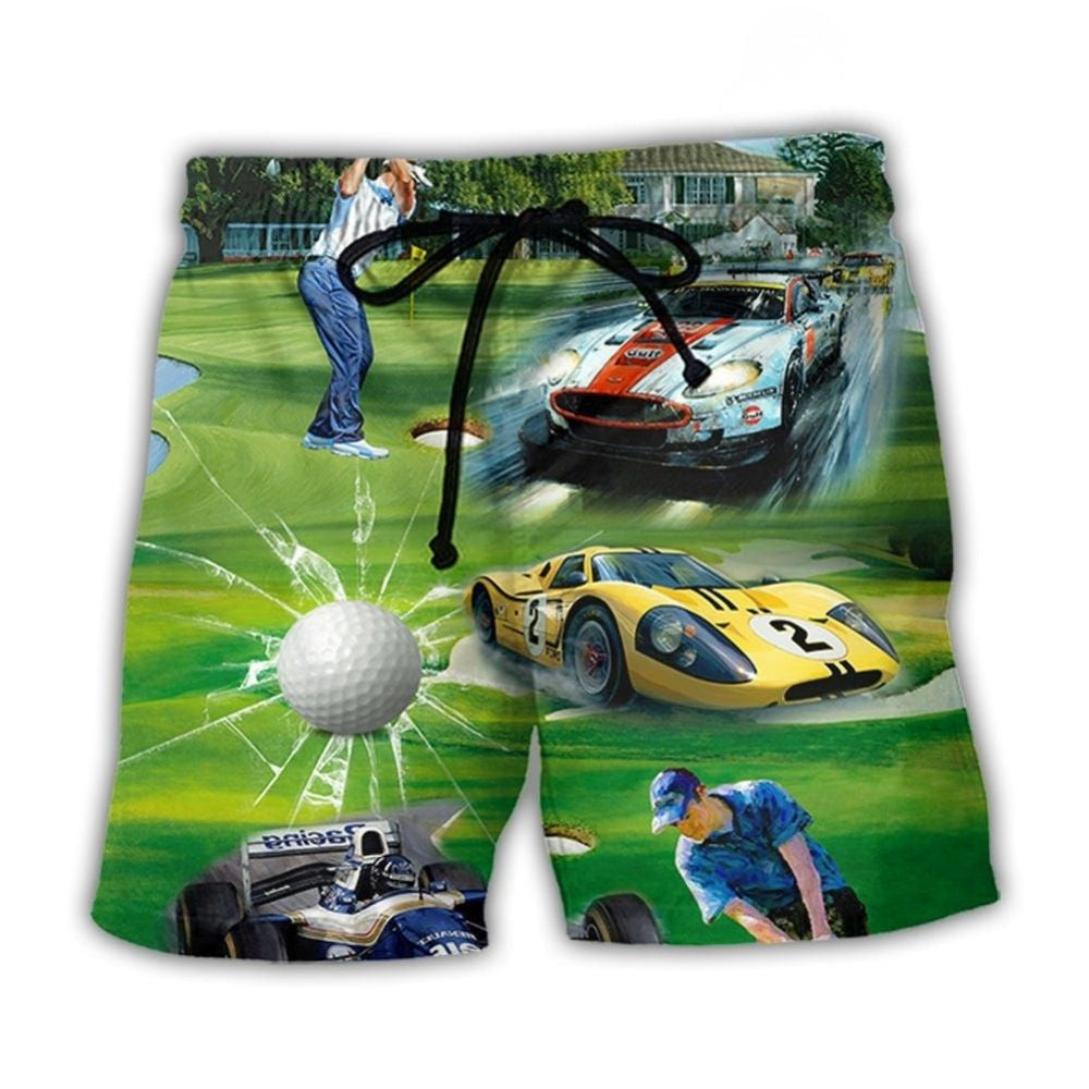 Racing And Golf Love Forever Beach Shorts Artwork Detail For Tropical Travel And Everyday Wear