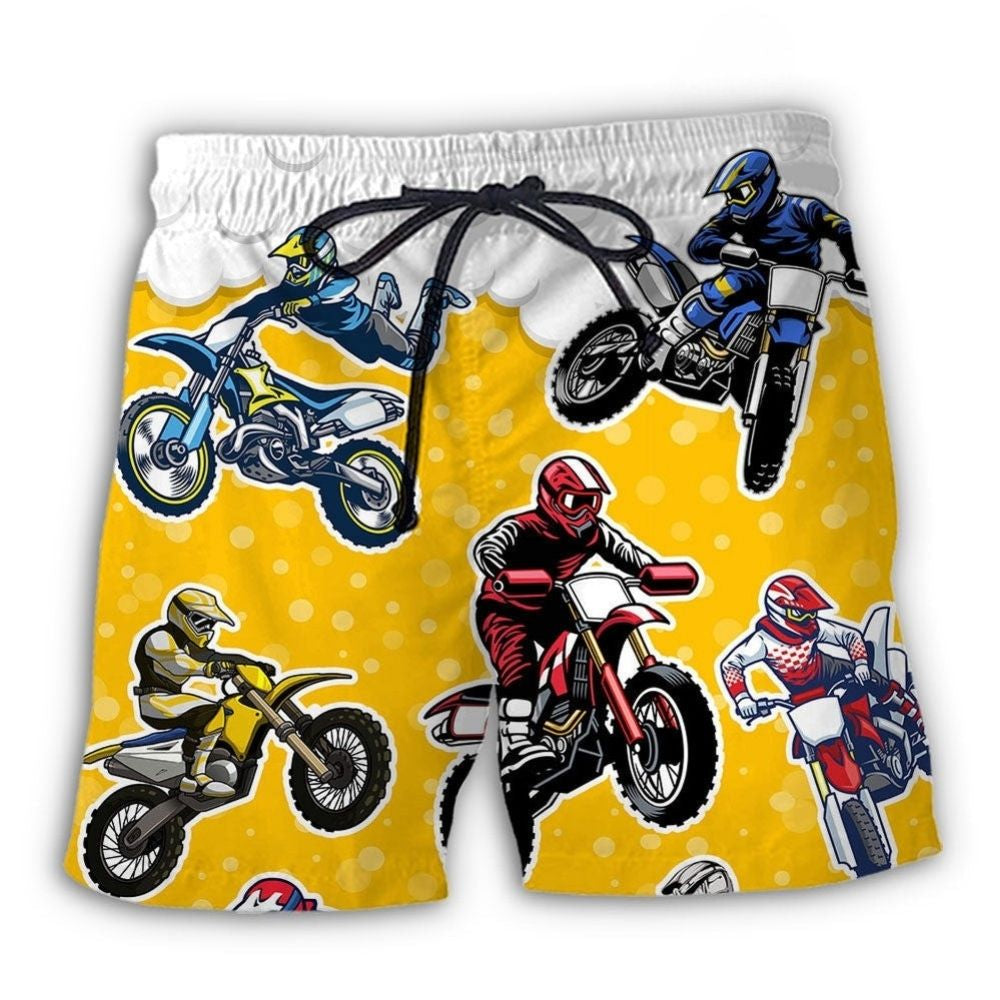 Beer Motocross Style Lover Beach Shorts Pattern View For Vacation Travel And Outdoor Fun