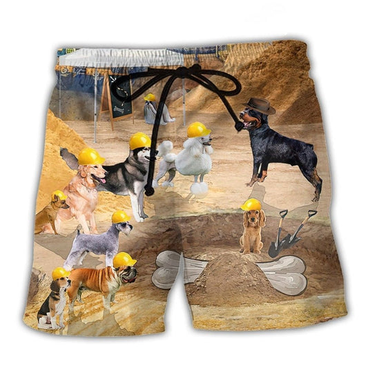 Dog Archeologist Digging Bones Beach Shorts Pattern View For Coastal Holidays And Casual Activities