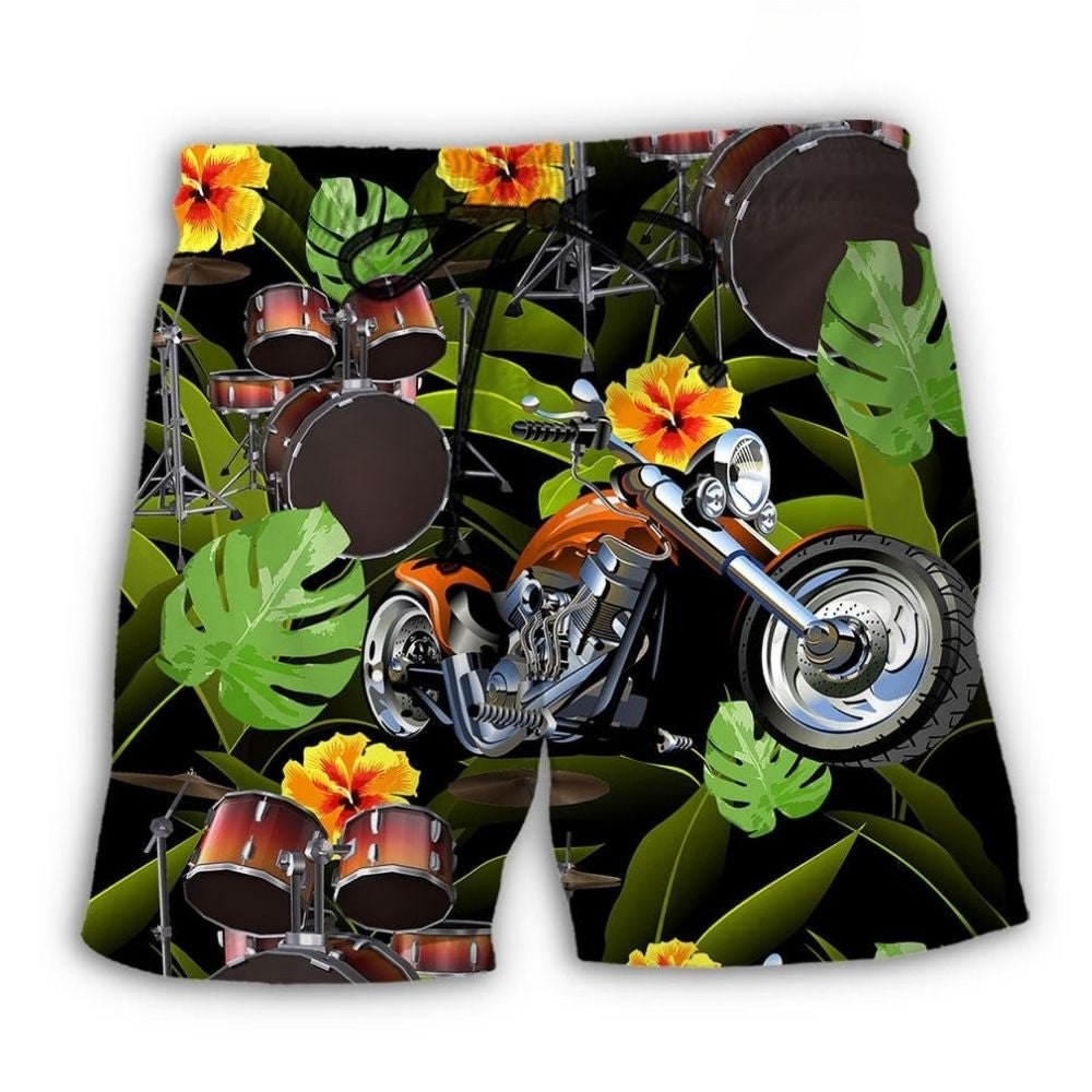 Drum Motorcycle Music Lover Beach Shorts Artwork View For Seaside Trips And Casual Style