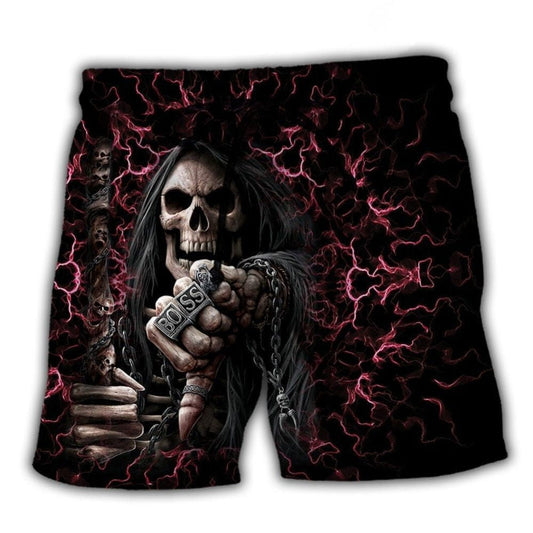 Skull Dark Your First Mistake Beach Shorts Artwork Detail For Comfortable Everyday Summer Wear