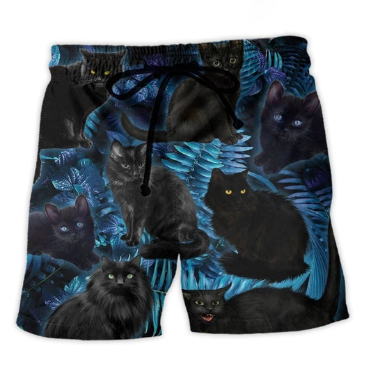 Black Cat Midnight Jungle Beach Shorts Design View For Poolside Relaxation And Holiday Trips