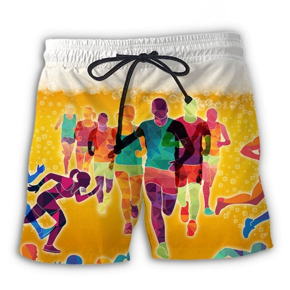 Beer Running Lover Beach Shorts Artwork View For Seaside Trips And Casual Style