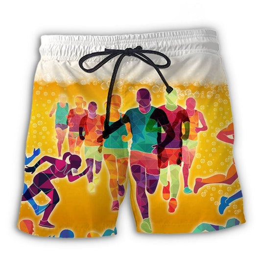 Beer Running Lover Beach Shorts Artwork View For Seaside Trips And Casual Style