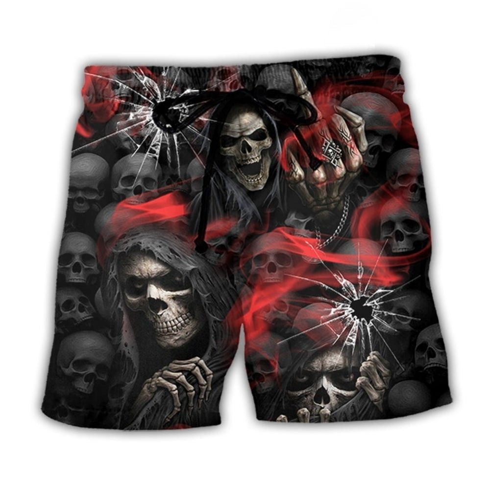 Skull Dark Red Smoke Beach Shorts For Beach Trips And Relaxed Vacation Styling