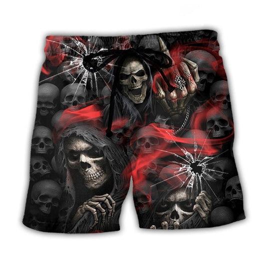 Skull Dark Red Smoke Beach Shorts For Beach Trips And Relaxed Vacation Styling