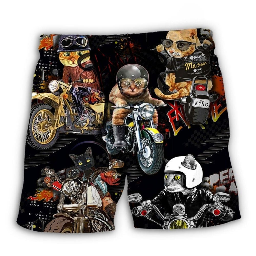 Motorcycle Cats Lover Beach Shorts Artwork View For Seaside Trips And Casual Style