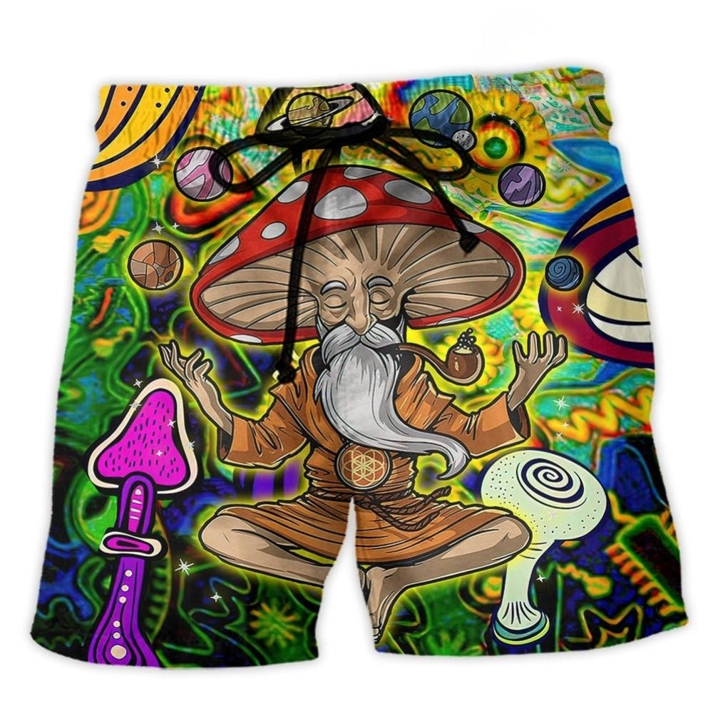 Hippie Mushroom Witch Colorful Beach Shorts Design View For Summer Events And Coastal Getaways
